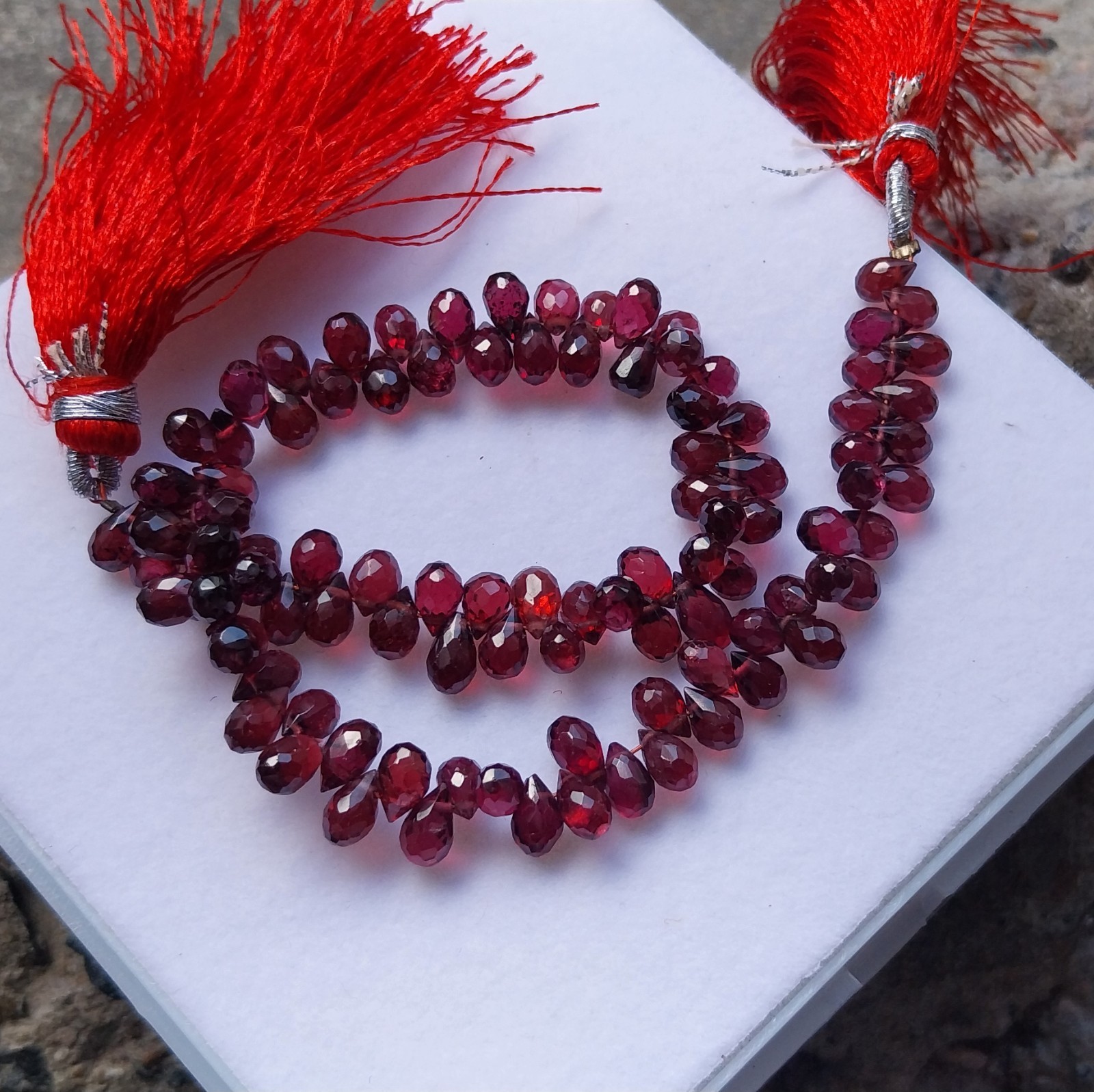75 Ct 3.5×5 to 3.5×6 MM Natural Purple Pink Rhodolite Cut Drops 8 inch Beads