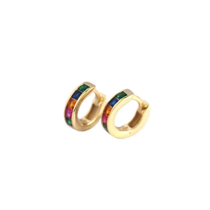 2Pcs 925 Silver Gold Plated Small Round Huggie Hoop Earrings Square CZ 12mm E19