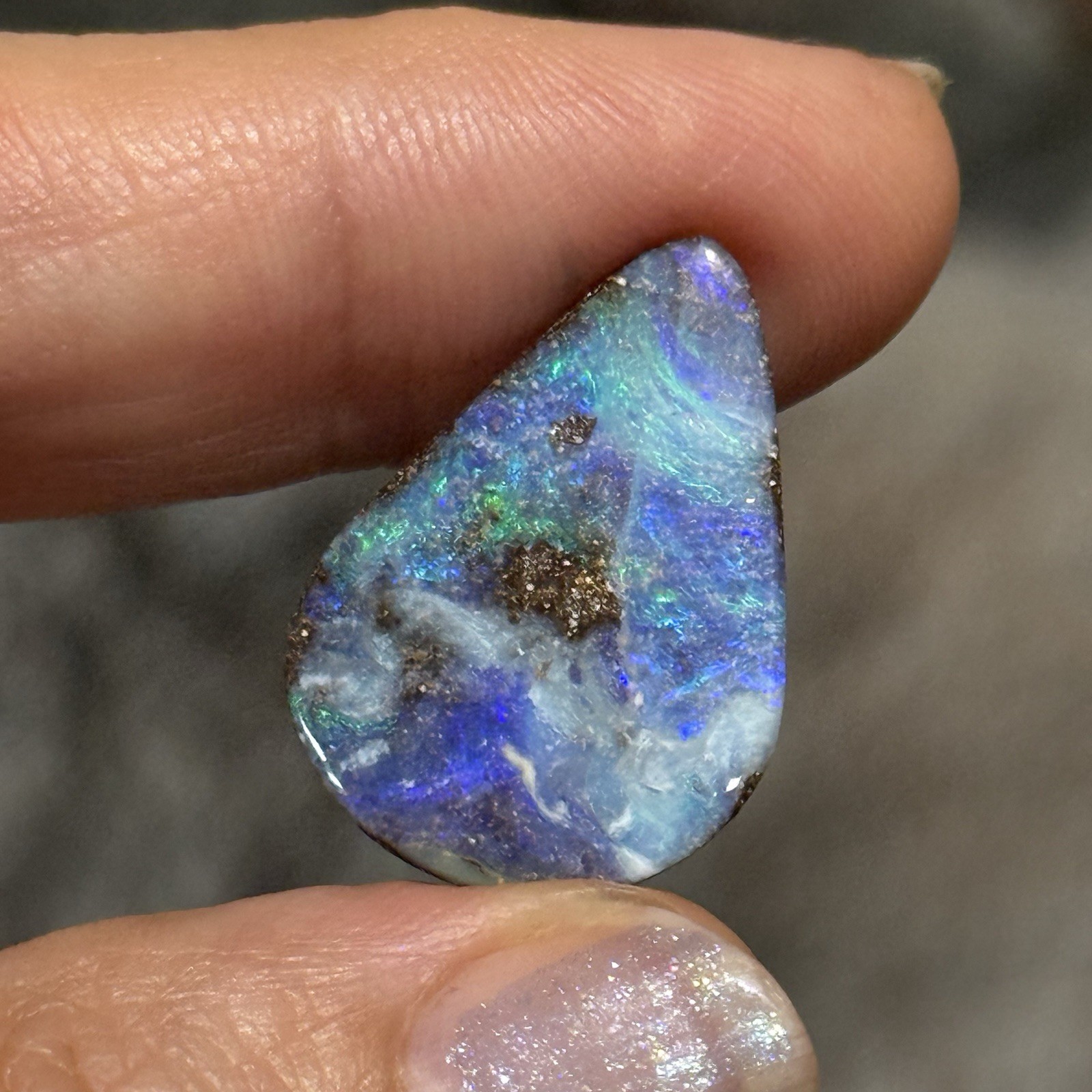 13.45ct 23.9x17x4.5mm Caribbean Blue Australian Boulder Opal Teardrop Cabochon