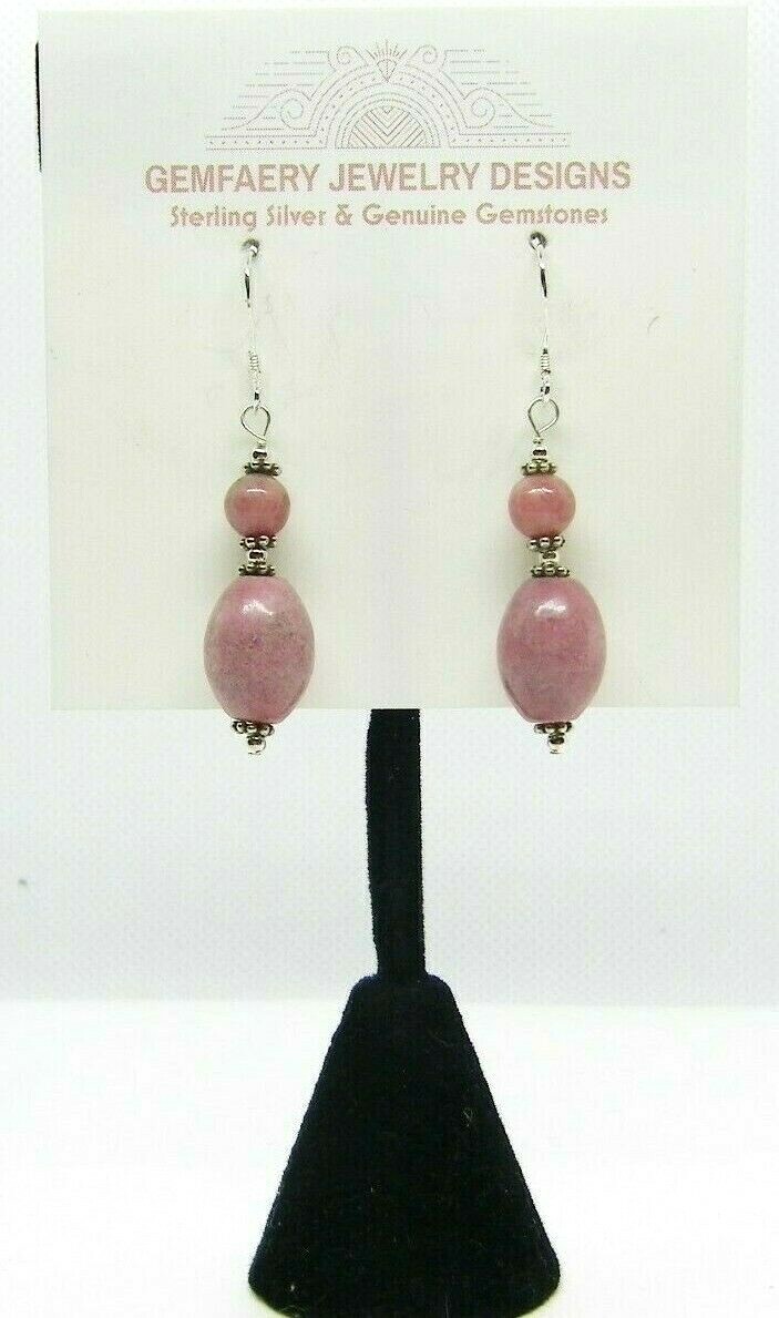 Sterling Silver Natural RHODONITE Victorian Dangle Earrings #1981…Handmade USA