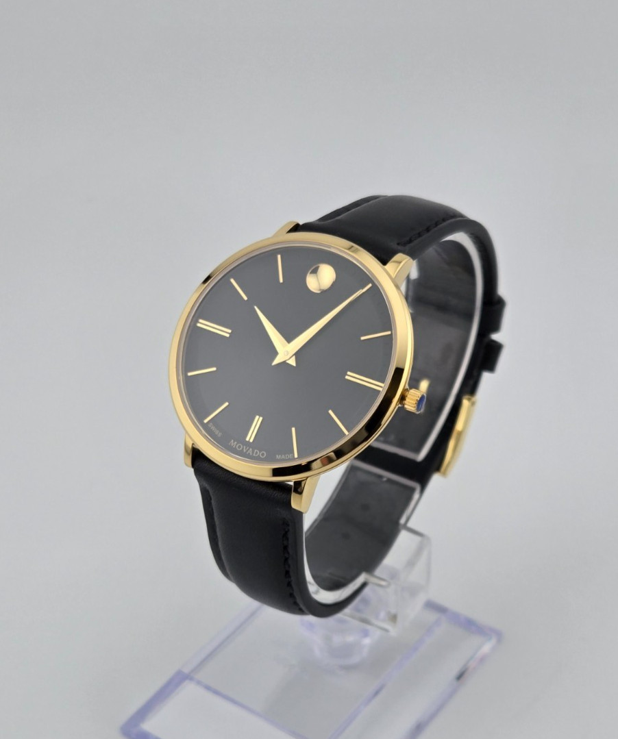 Movado Ultra Slim 0607091 Leather Strap Black Dial Women’s Watch NEW ⌚