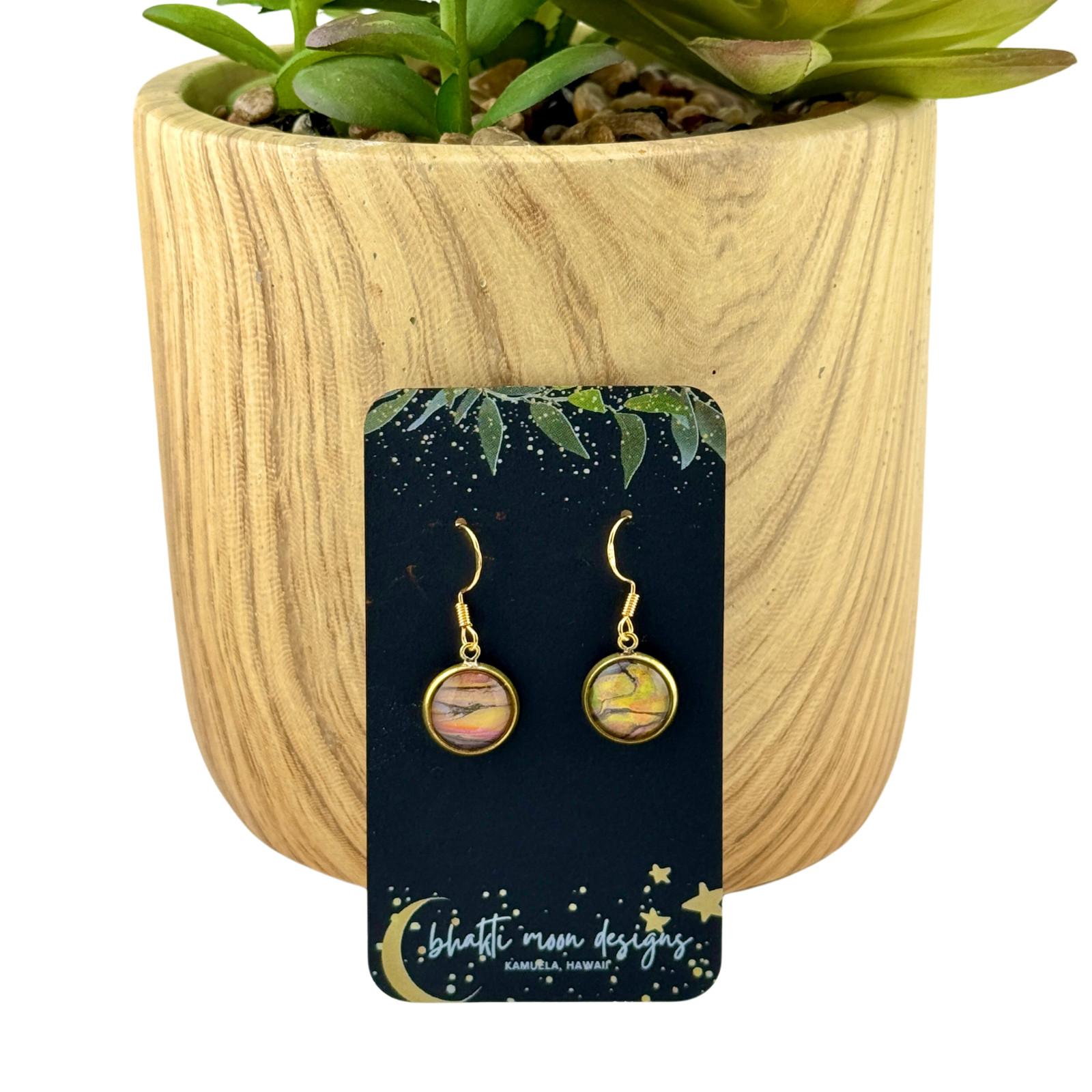 Dangle Earrings Handmade Gold Planetary Electroplated Sterling French Earwires