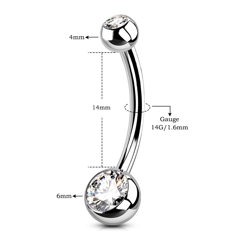 Belly Button Ring G23 Titanium CZ 14G Curved Barbell Navel Body Piercing Jewelry