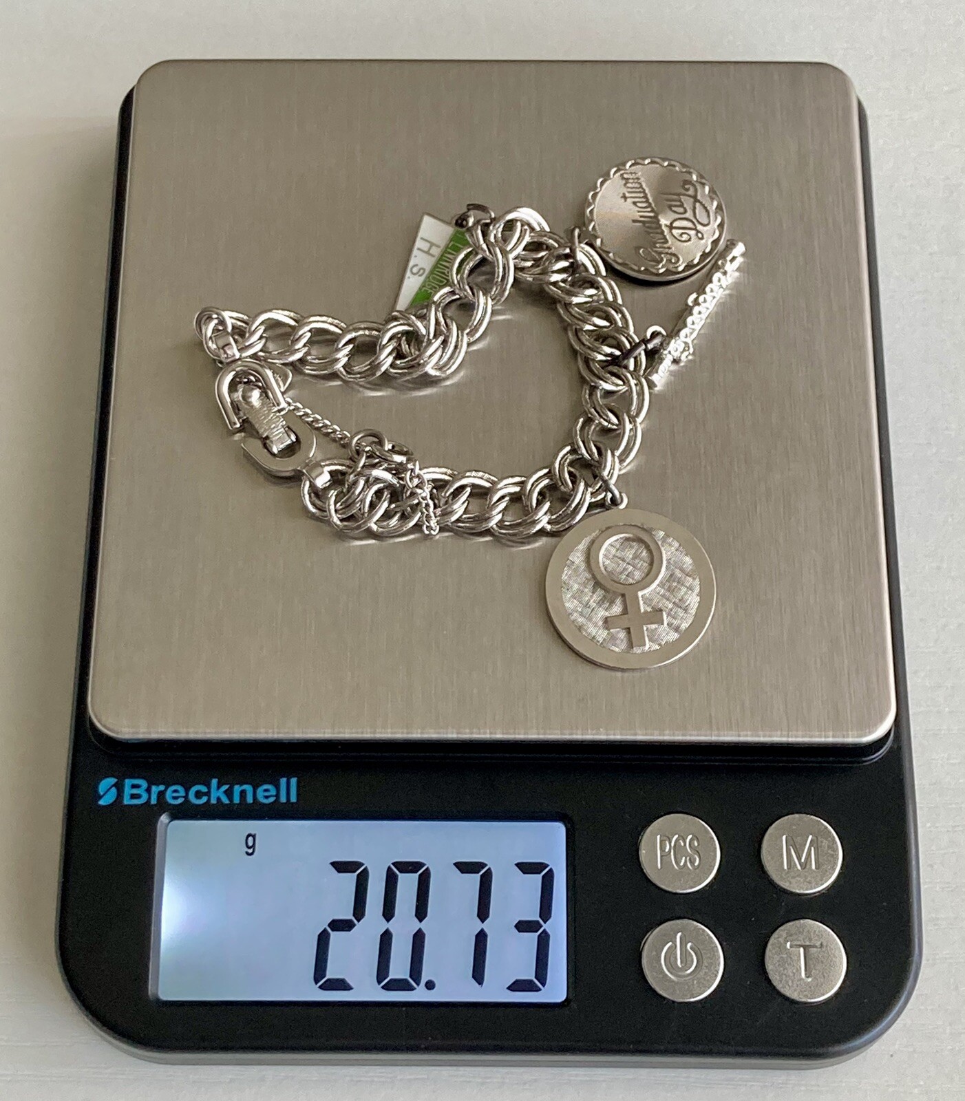 Vintage MONET Silver Tone Charm Bracelet With Charms 7” Safety Chain 8mm 20.73g