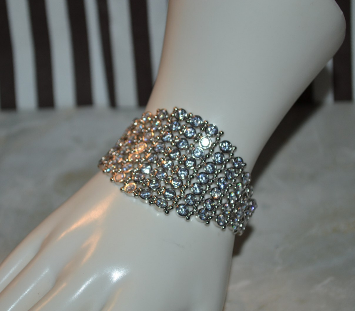 Henri Bendel Crystals Mesh Bracelet Silver