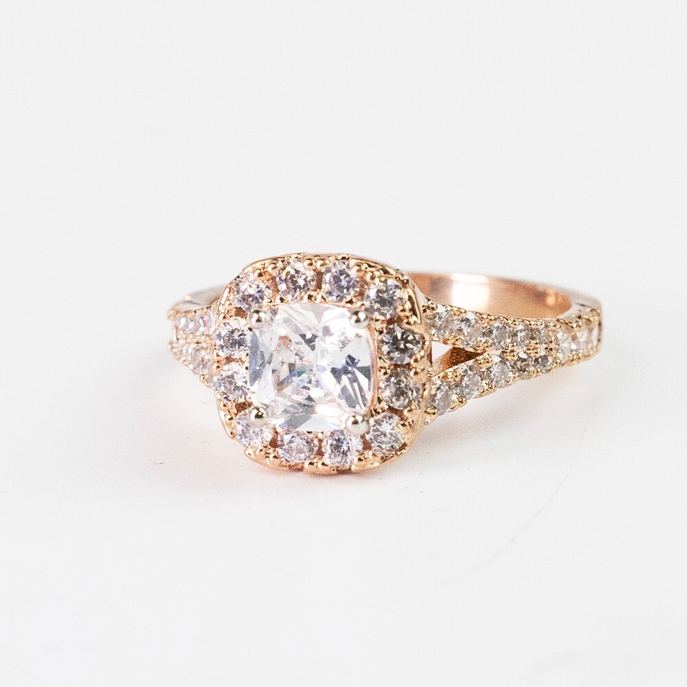 Rose Golden Promise Ring Cubic Zirconia Silvery Plated Engagement/ Wedding Ring