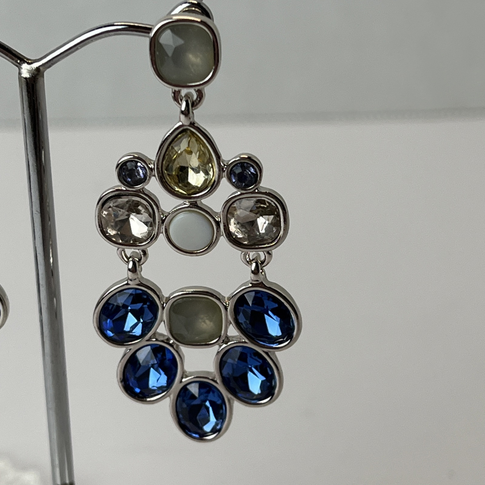Blue Dangle Drop Pierced Earrings – Glass Stones – 2 1/8” Long -Presidium Tested