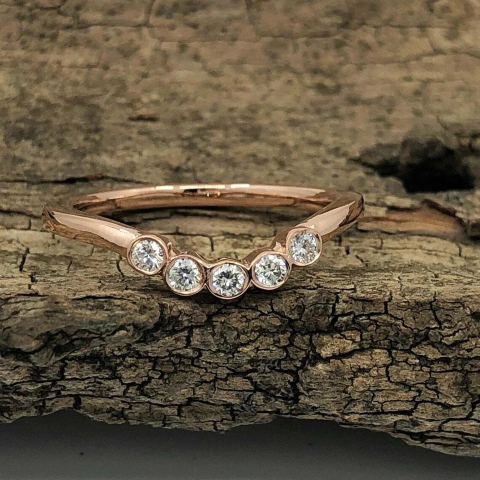 2 Ct Round Cut Simulated Diamond 5-Stone Wedding Band Ring 14k Rose Gold Plated