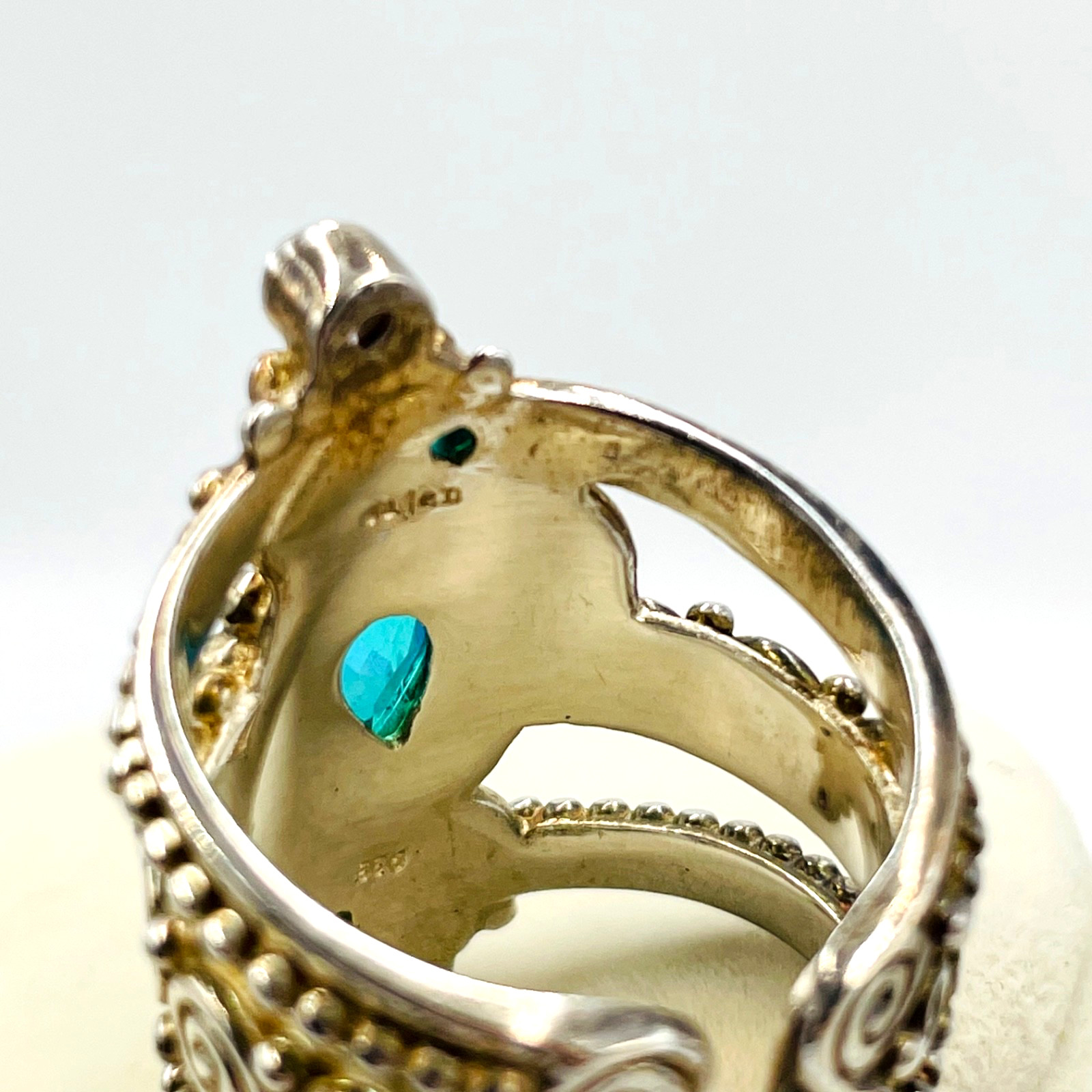 Sajen Mystic Fire Quartz Multi Gemstone 925 STS Adjustable Ring Sz 9 Boho Hippie