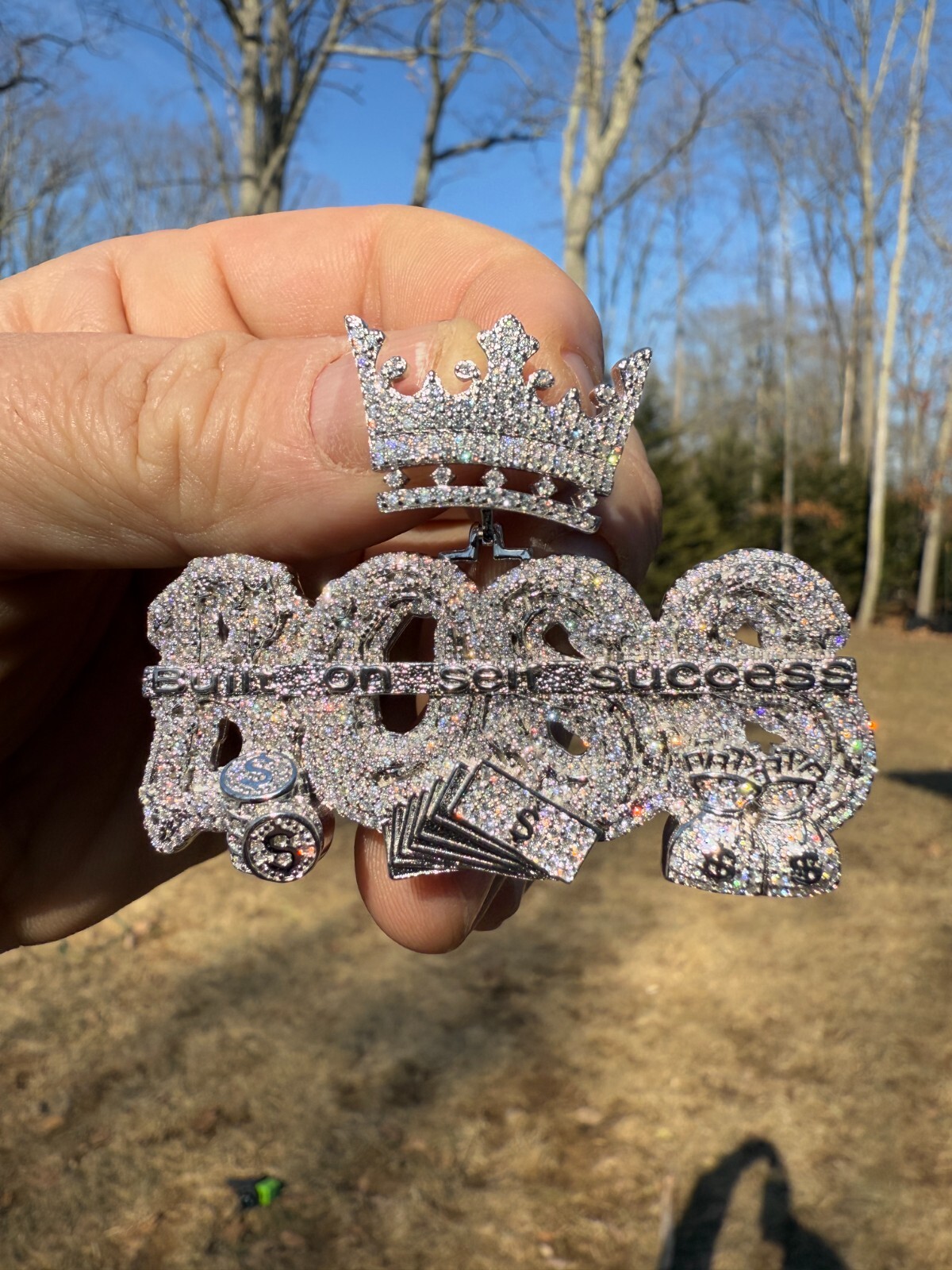 MOISSANITE BOSS & Crown “Built On Self Success” Iced Hip Hop Necklace Pendant
