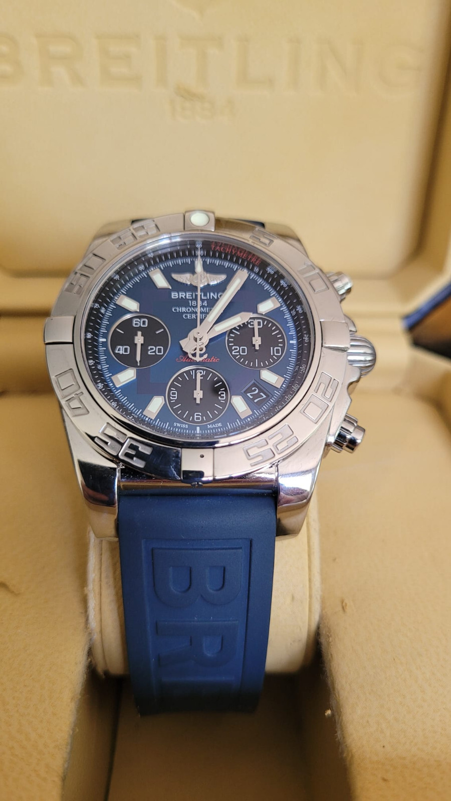 Breitling Chronomat 41 (AB0140) Rare “Black eyed” Blue Dial