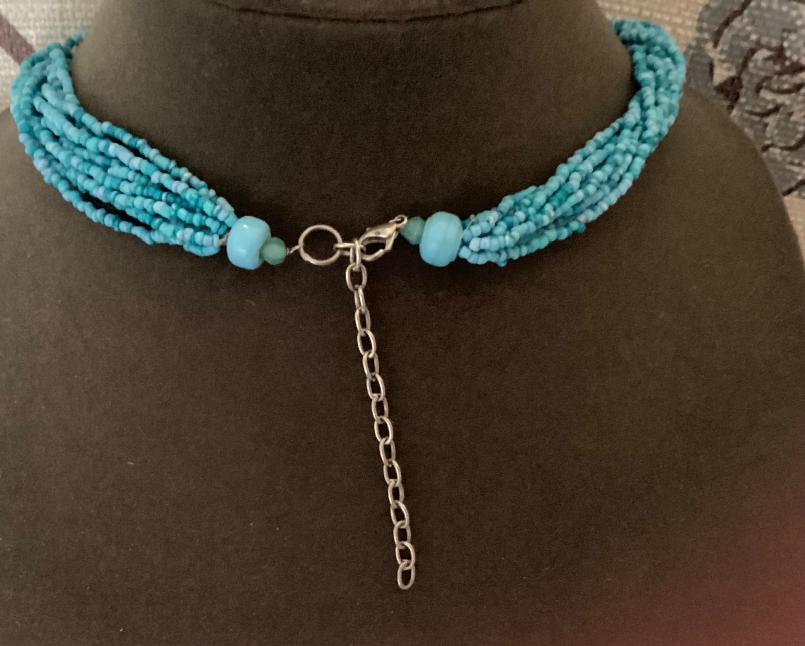 Blue multi-strand twist seed bead necklace teardrop Pendant artsy boho SW style