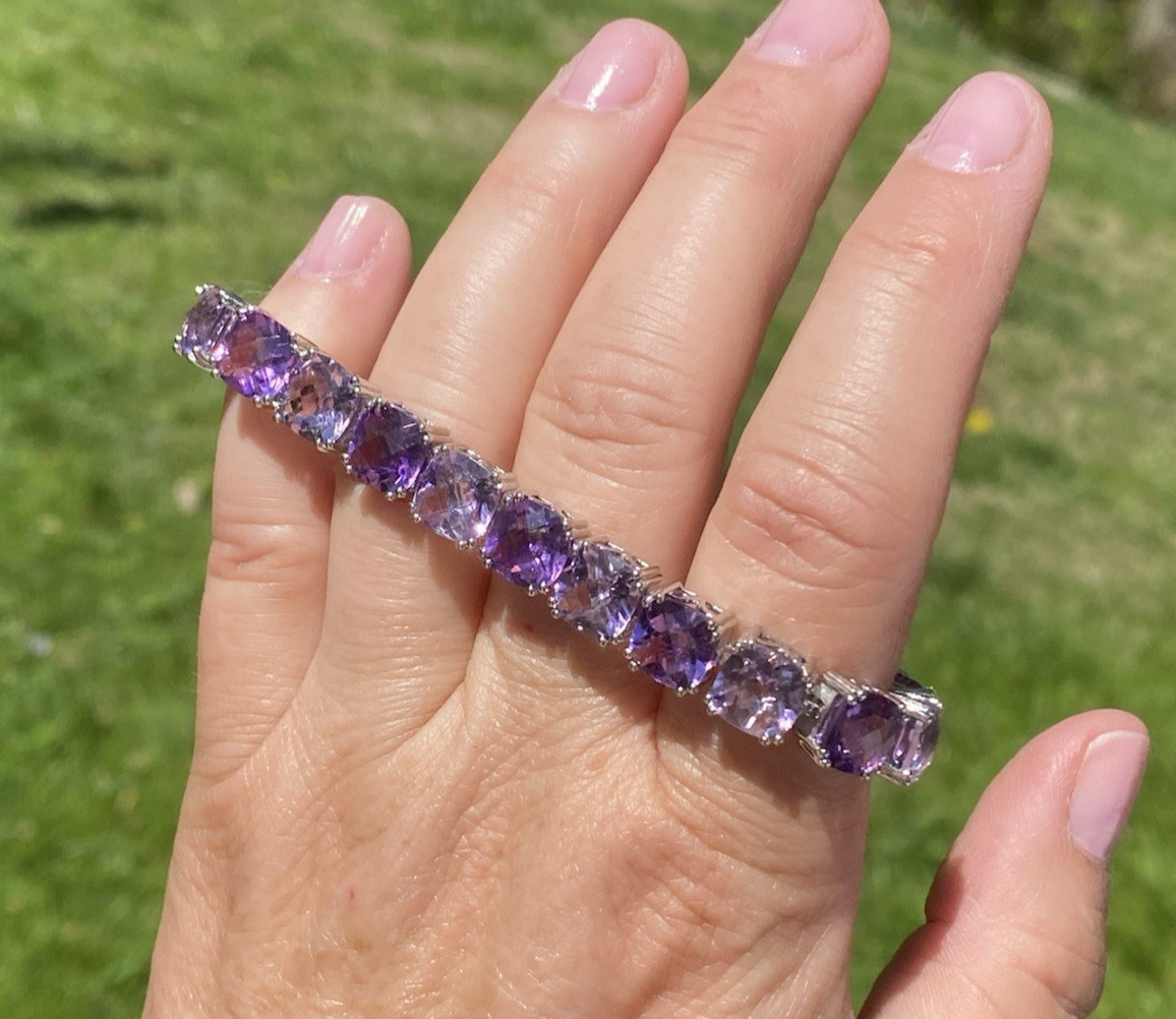 Macy’s Sterling Silver 50 cttw Alternating Shades Of Amethyst Bracelet