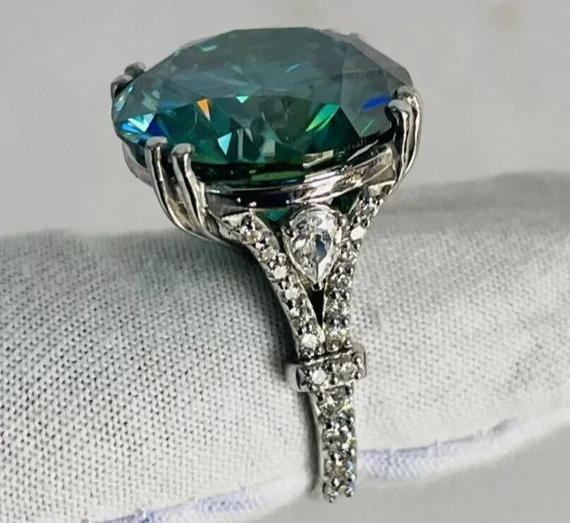 5.00 Ct Certified Round Natural Bluish Green Diamond Ring VVS1 White Gold Finish
