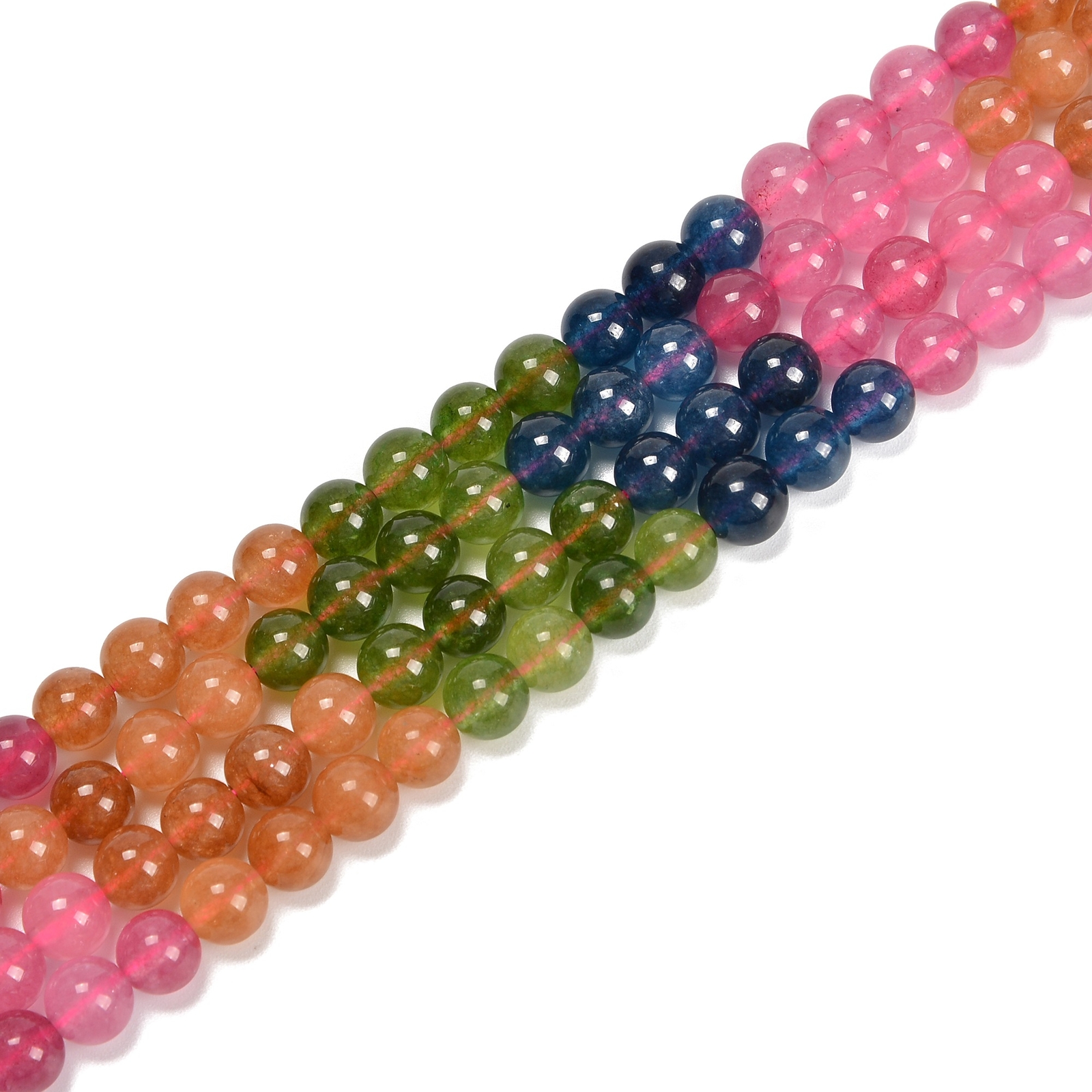 Chakra Rainbow Dyed Jade Smooth Round Beads 6mm 8mm 10mm 15.5”Strand