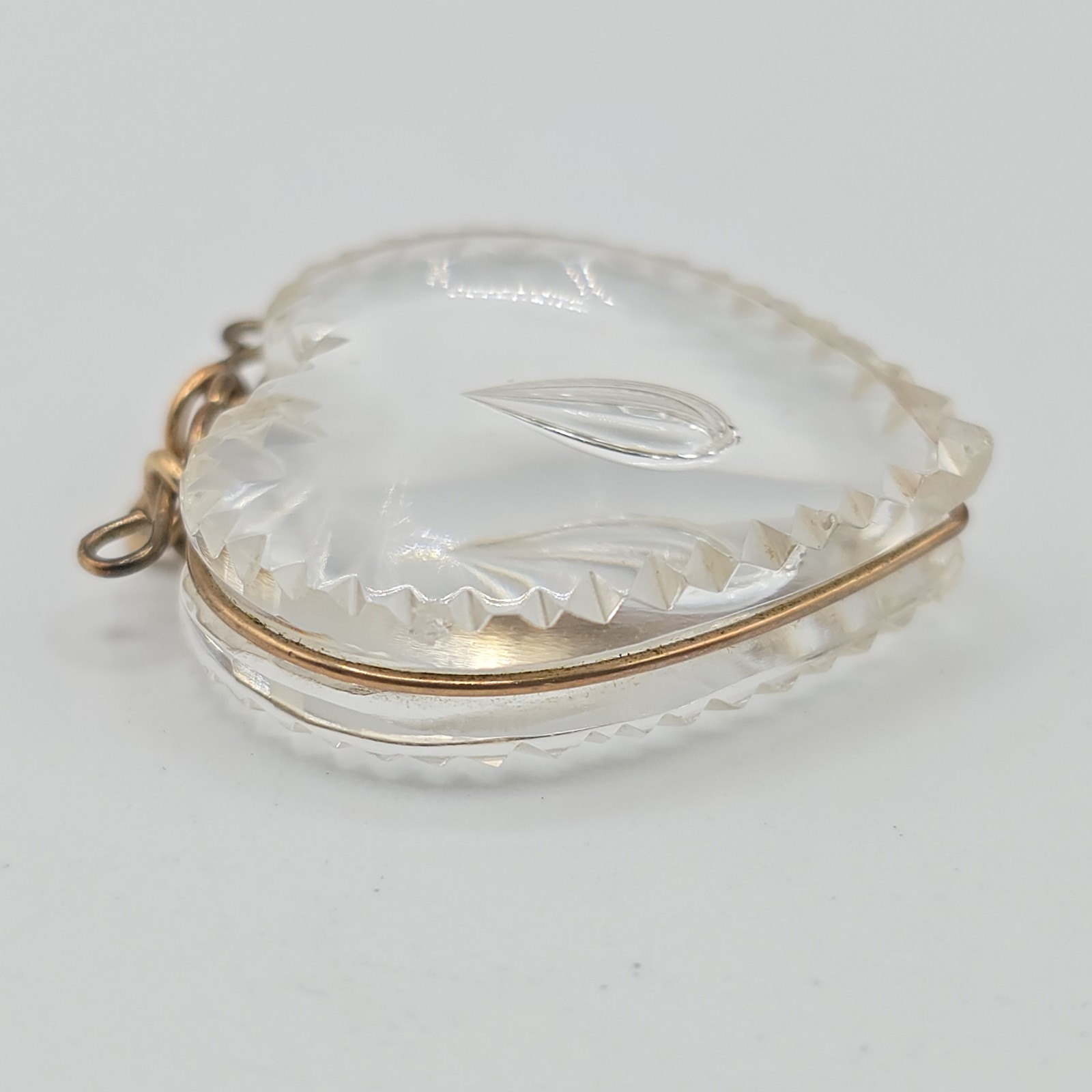 VTG Pressed Glass Heart Pendant 2 Pc Lot, Blue & Clear, Gold Tone Wire Wrapped
