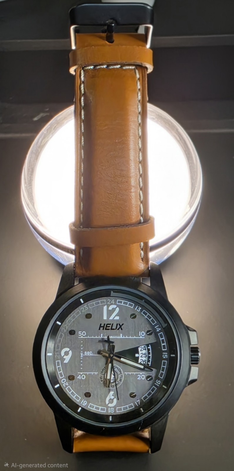 Helix Men’s Quartz By Timex Analog Date 30m Black Dial Black Case Leather Band.