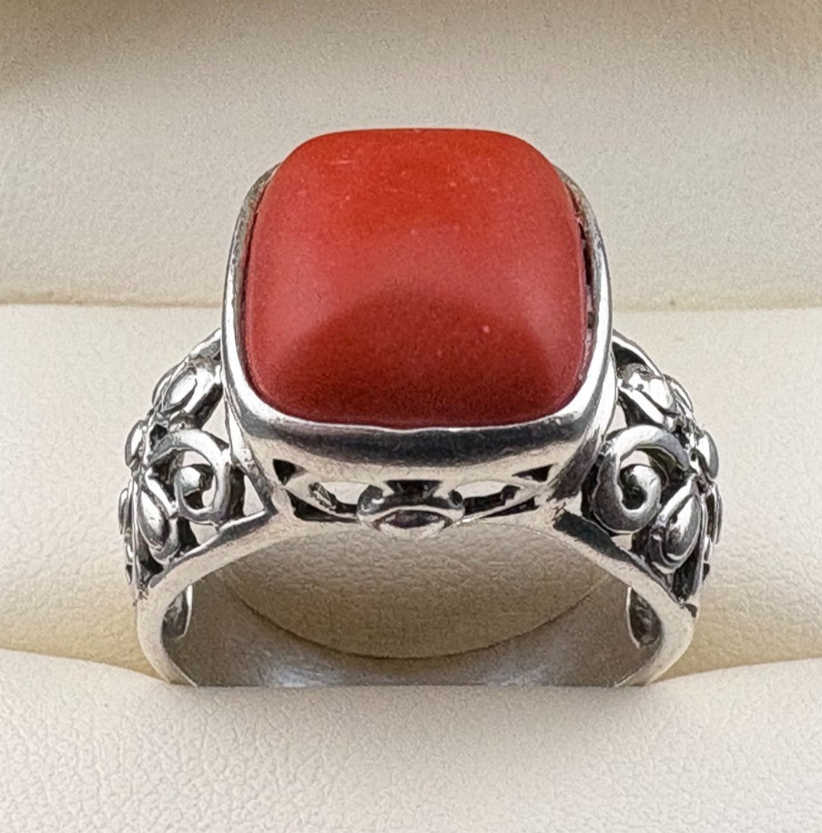 925 Sterling Silver Scrollwork Artisan Carnelian Ring Size 8.75 TMA – 7 grams