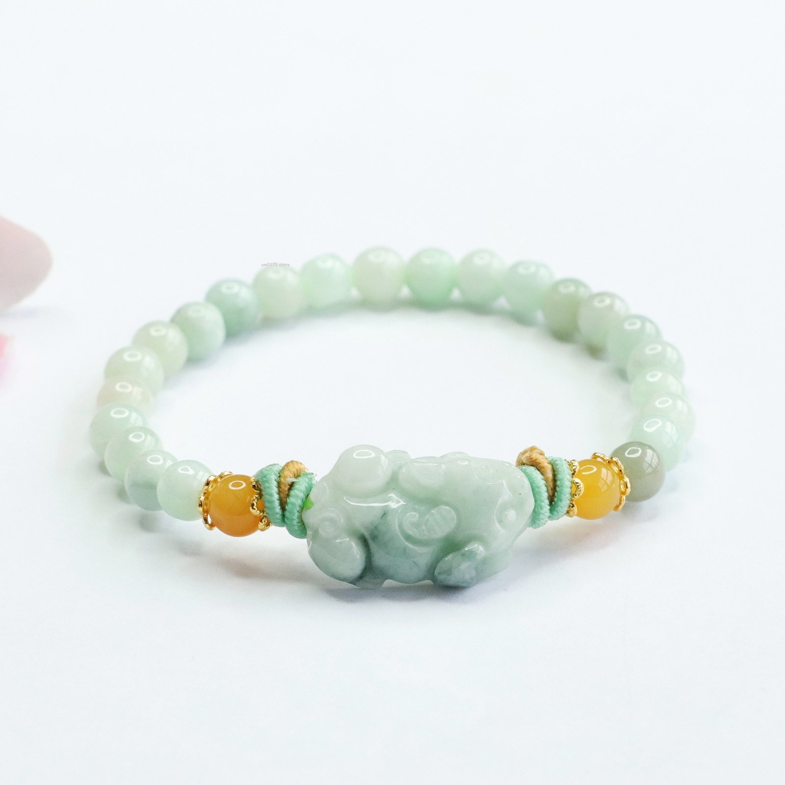 Natural A Grade Jadeite Beacelets Women’s 6mm Gemstone Bead Jade Pixiu Bracelet