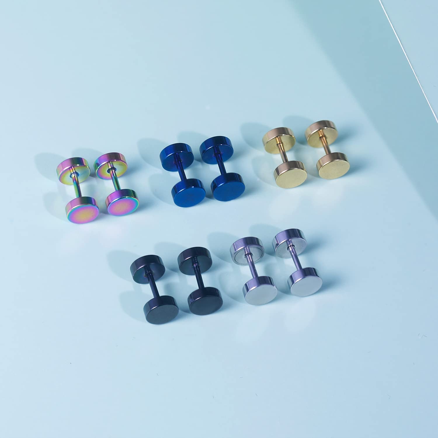 1 Pair Stud Earrings Mens Womens Faux Gauges Ear Tunnel Stainless Steel Earrings