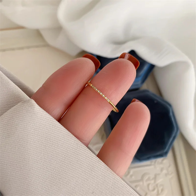 CZ Ring 1mm Thin Round Zircon Gold Tone Stackable Engagement Women Jewelry