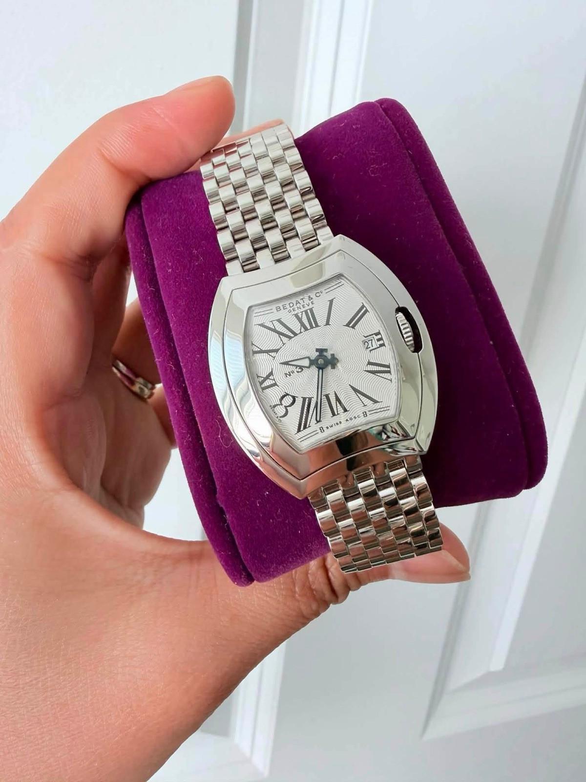 Bedat & Co Bedat No. 3 Tonneau Quartz Date Silver Dial 29.5mm Box Papers