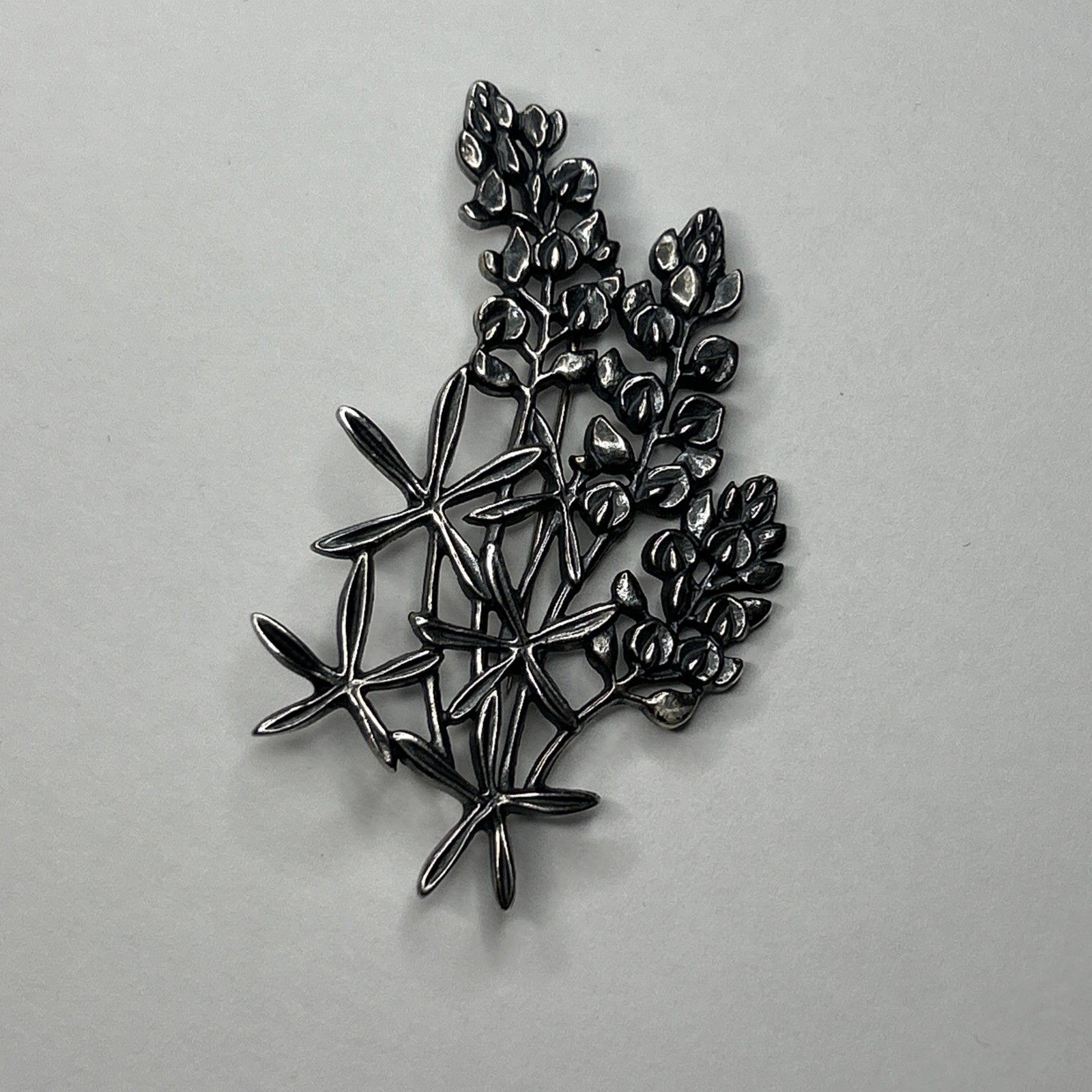 James Avery Large Texas Bluebonnet Flower Brooch Pin Vintage Sterling