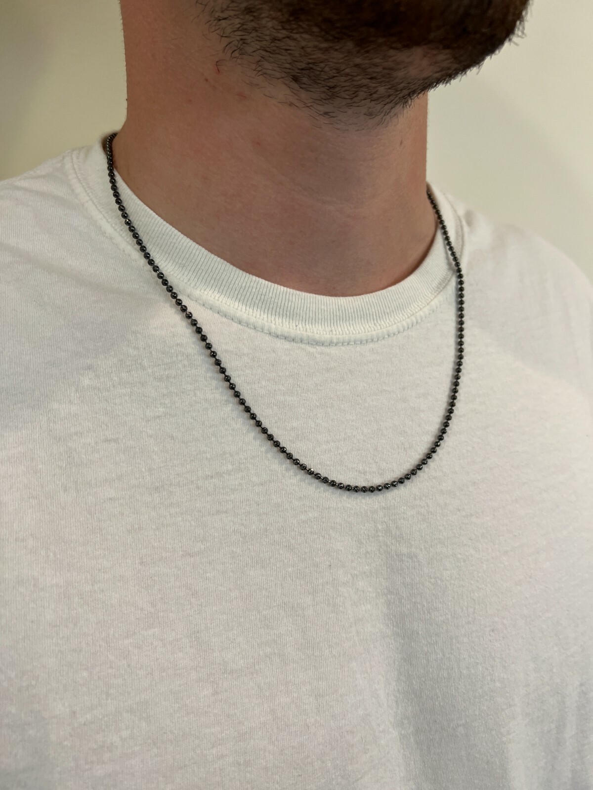 Ball Moon Bead Chain 2.5mm Necklace Black Rhodium Over Real 925 Sterling Silver