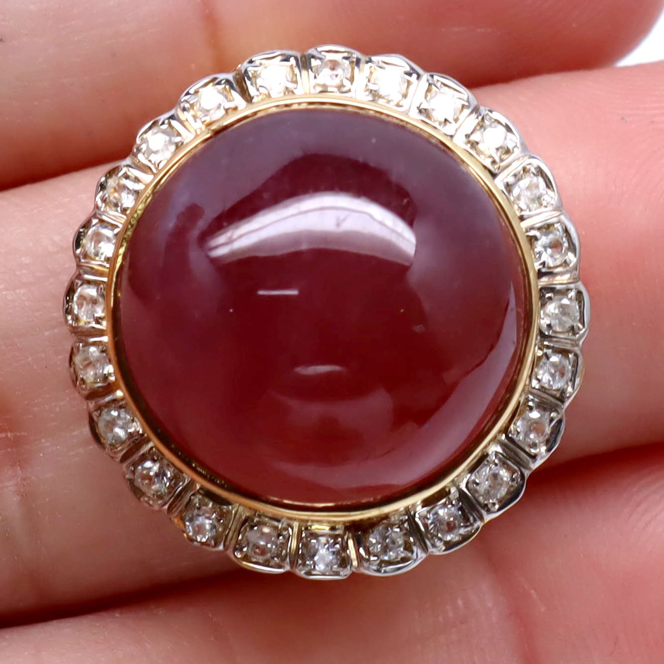Red Ruby White Zircon Ring 925 Sterling Silver Two Tone Handmade Size 7.25