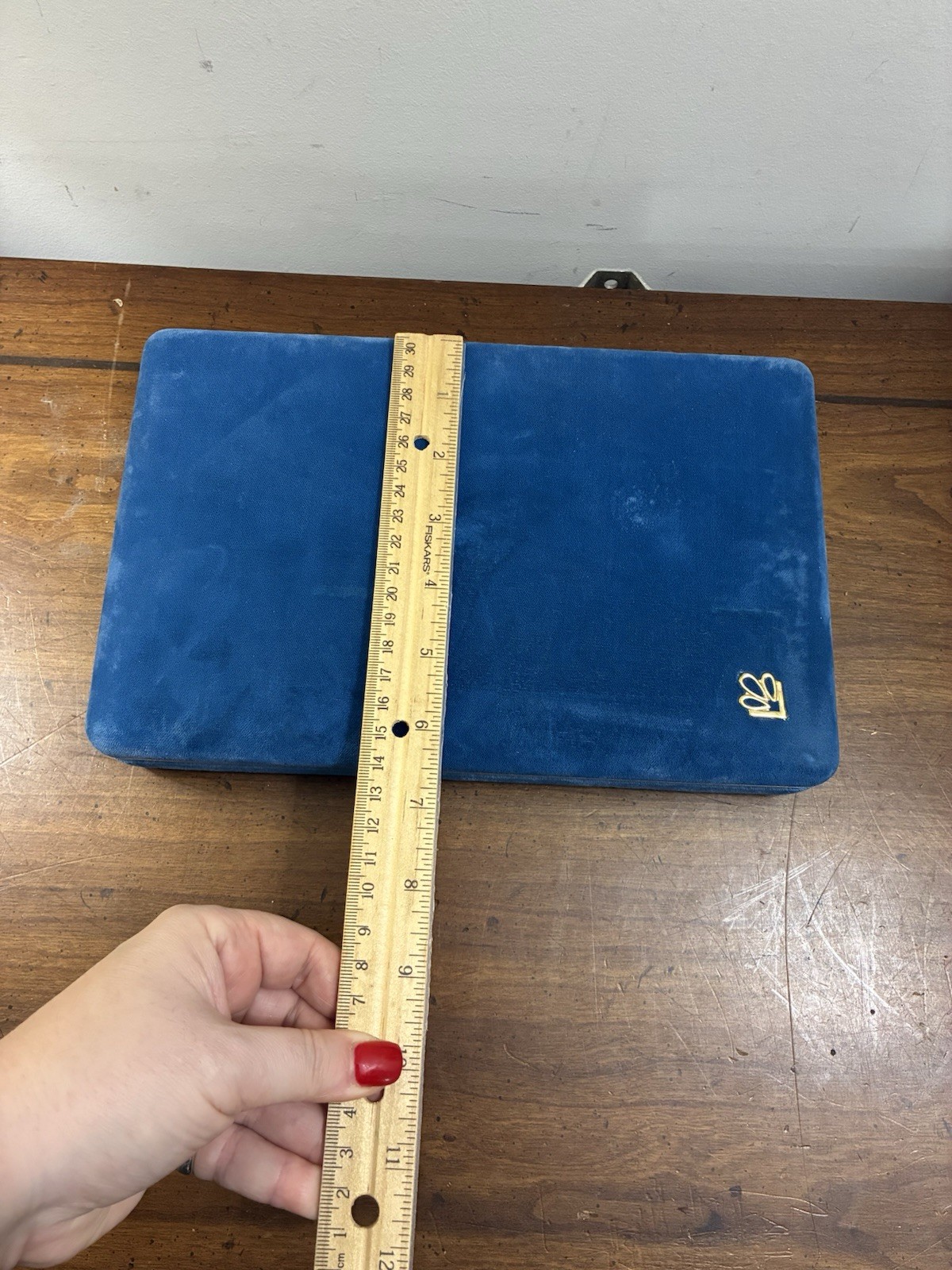 Vintage Mele Blue Velvet Hinged Clamshell Travel Jewelry Box 10×6.5” Mirror EUC