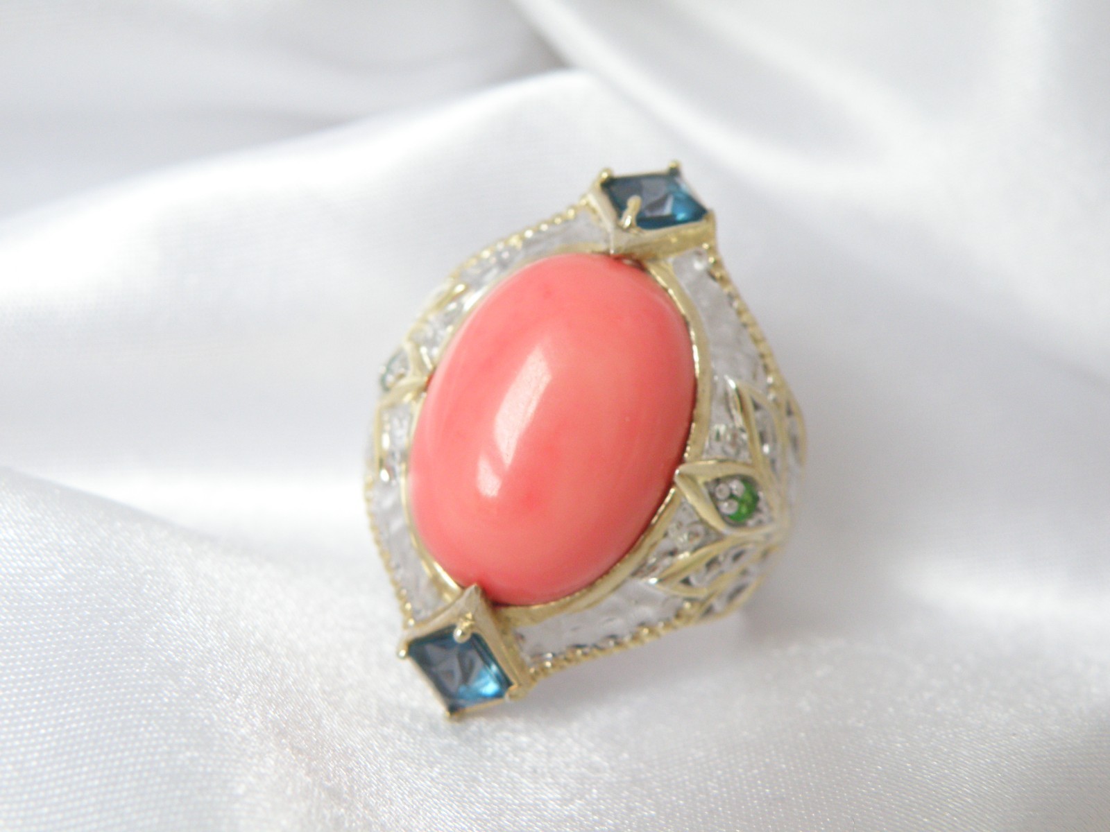 Gems en Vogue Michael Valitutti Sterling Silver 925 Pink Coral Statement Ring 10