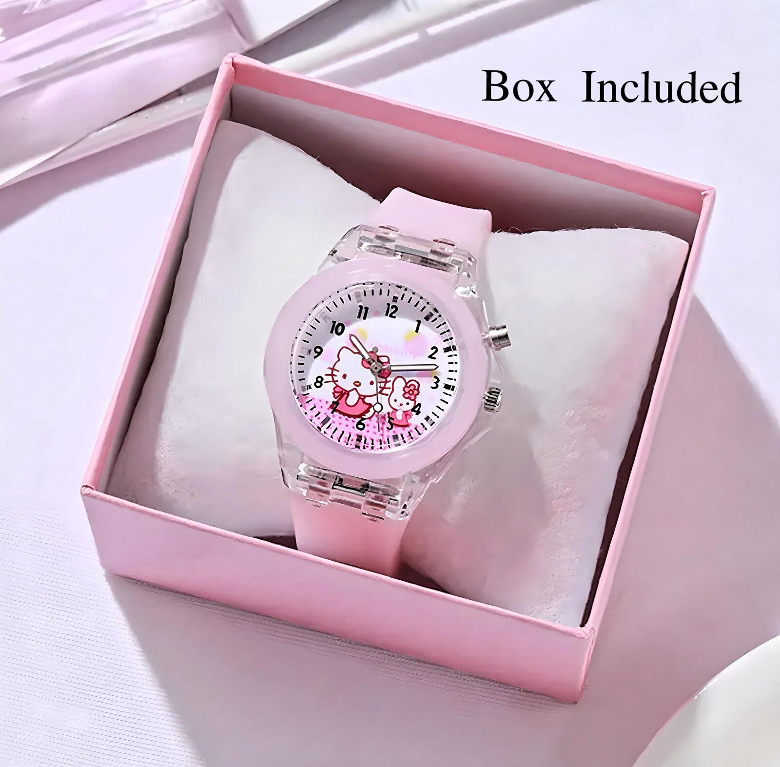 Hello Kitty Light Up Analog Kids Watch with Silicone Band and Gift Box – Pink