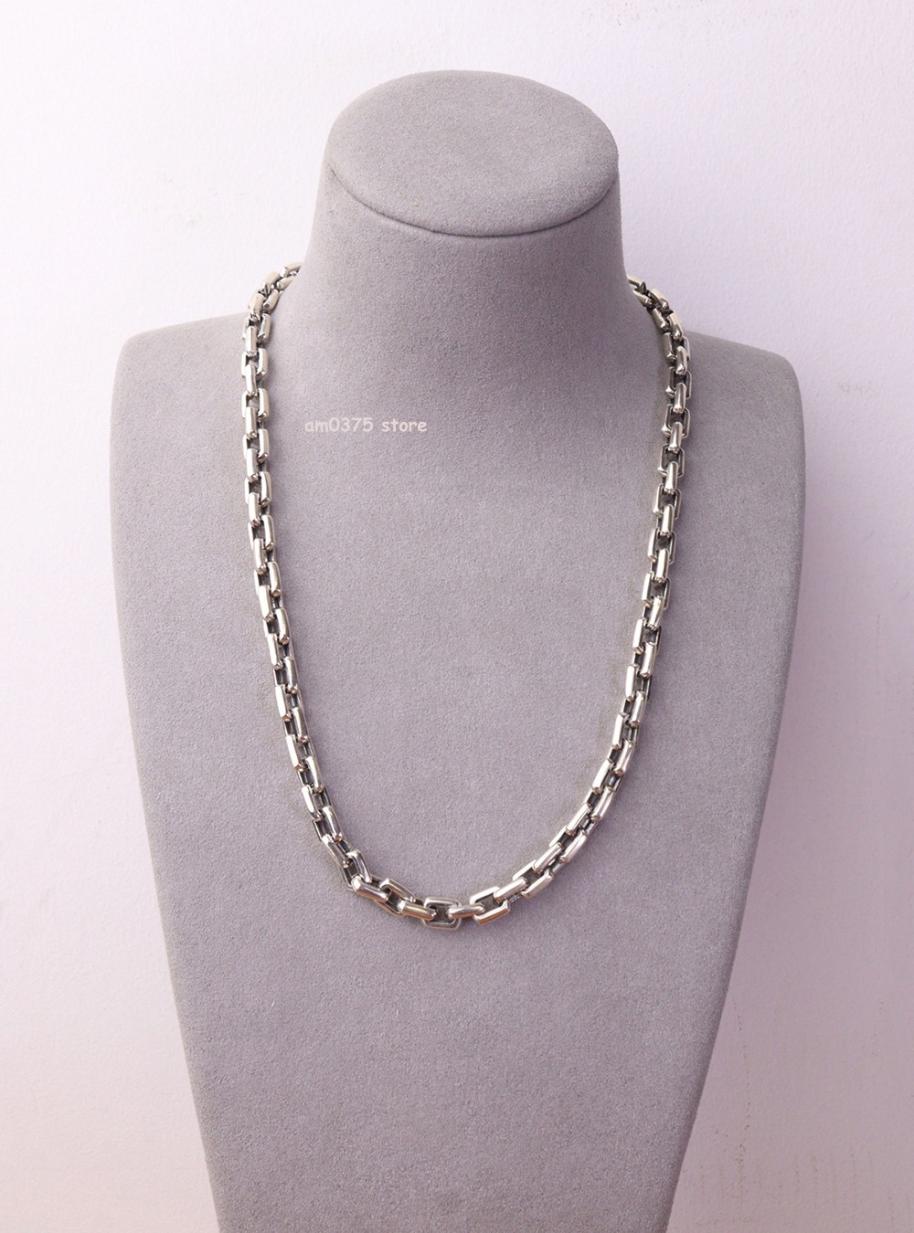 Real S925 Sterling Silver Necklace Women Men 7mm Square Cable Chain 20inch L