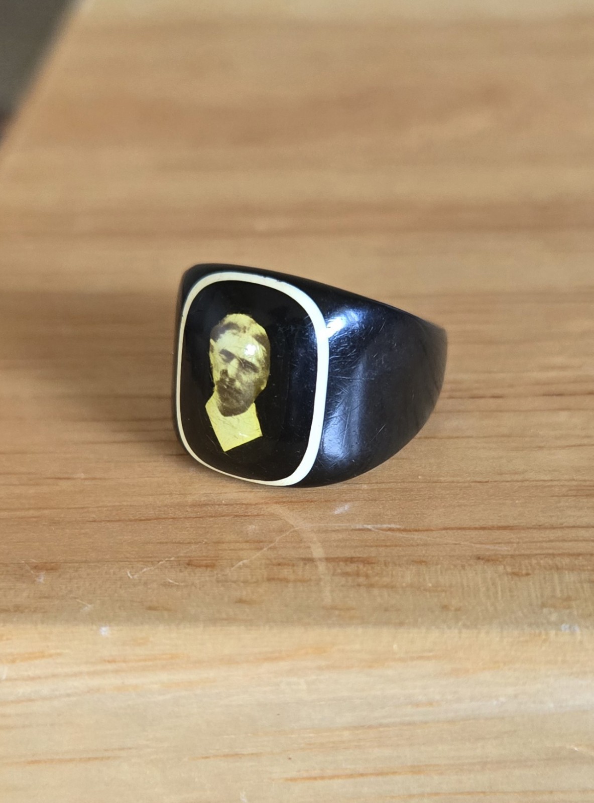 Antique Celluloid Prison Mourning Black Ring Handmade Size 8 or 8.5