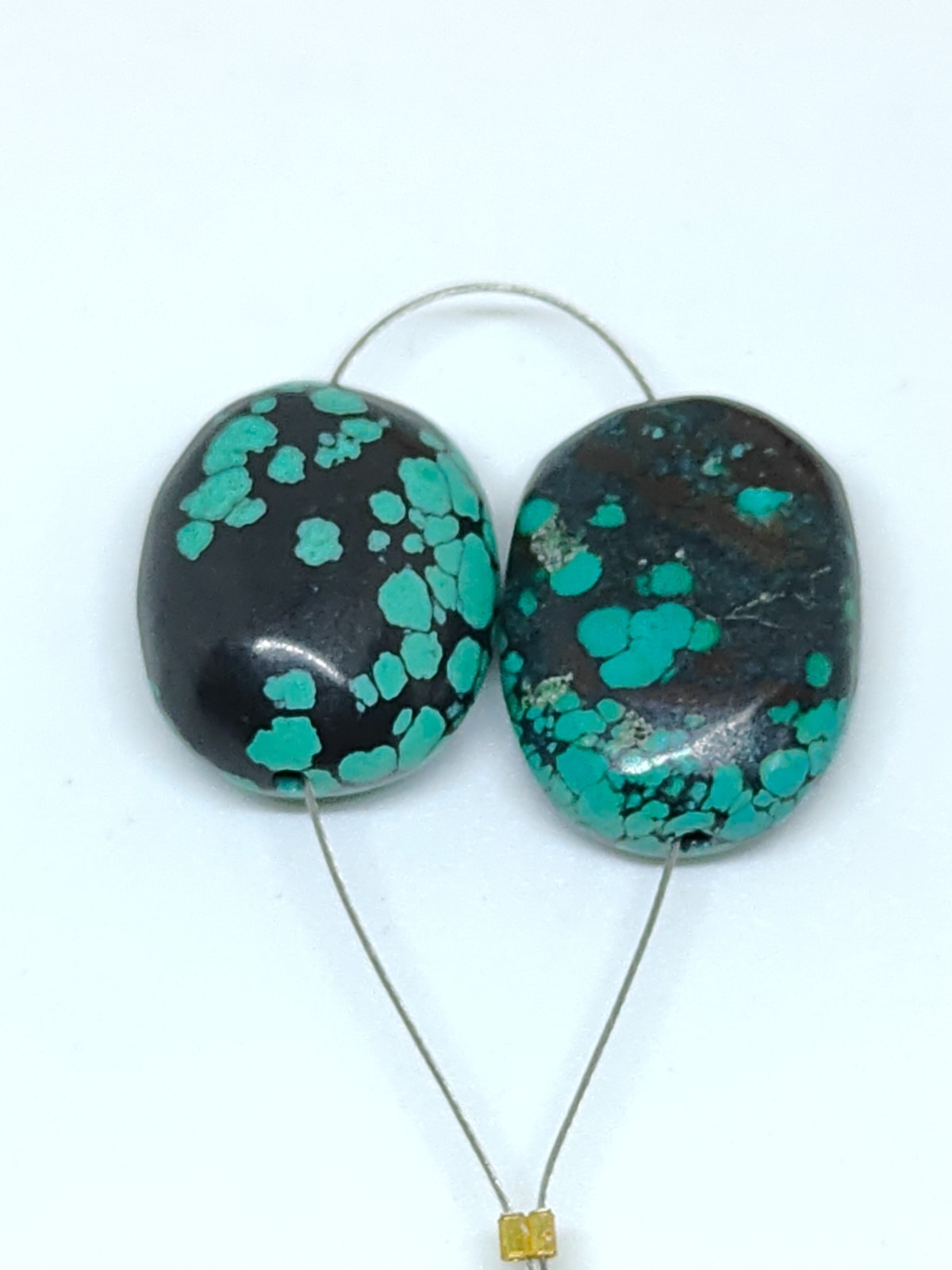 Tibetan Turquoise Oval Beads -Natural Handmade Polished Jewelry Making (2 Beads)