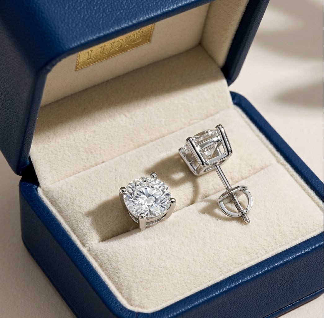 RARE 5.00 Ct Certified Round Cut Natural White Diamond Studs White Gold Finish