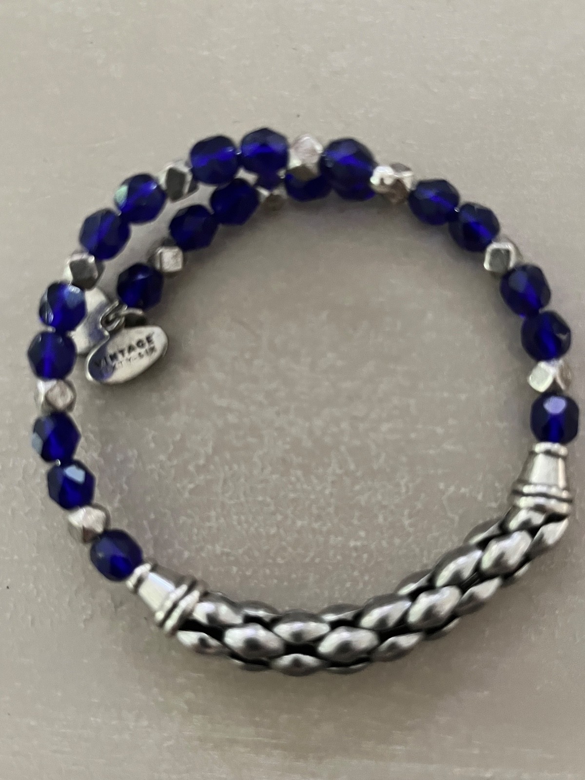Alex and Ani vintage sixty six blue and silver beaded wrap bracelet