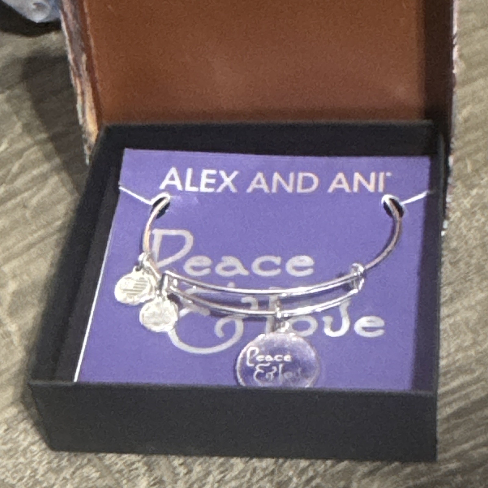 Alex And Ani Charm Bangle Bracelet Silver Tone NIB Peace And Love Charm USA Made