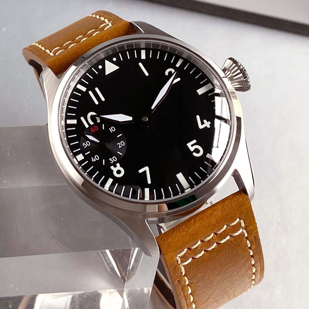 42mm Sterile Black Dial Luminous ST3600 hand winding 6497 mechanical mens watch