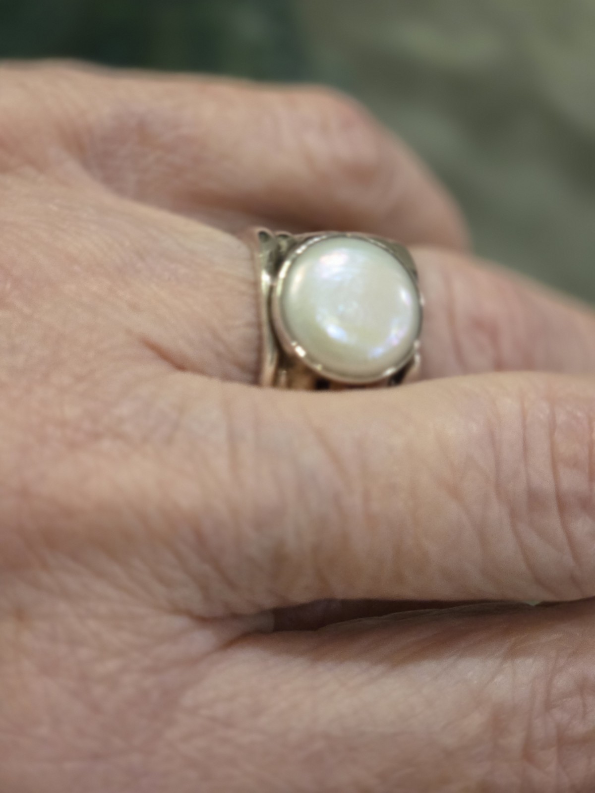 Signed Silpada Sterling Silver Ring With White Coin Pearl And Woven Band Size 7