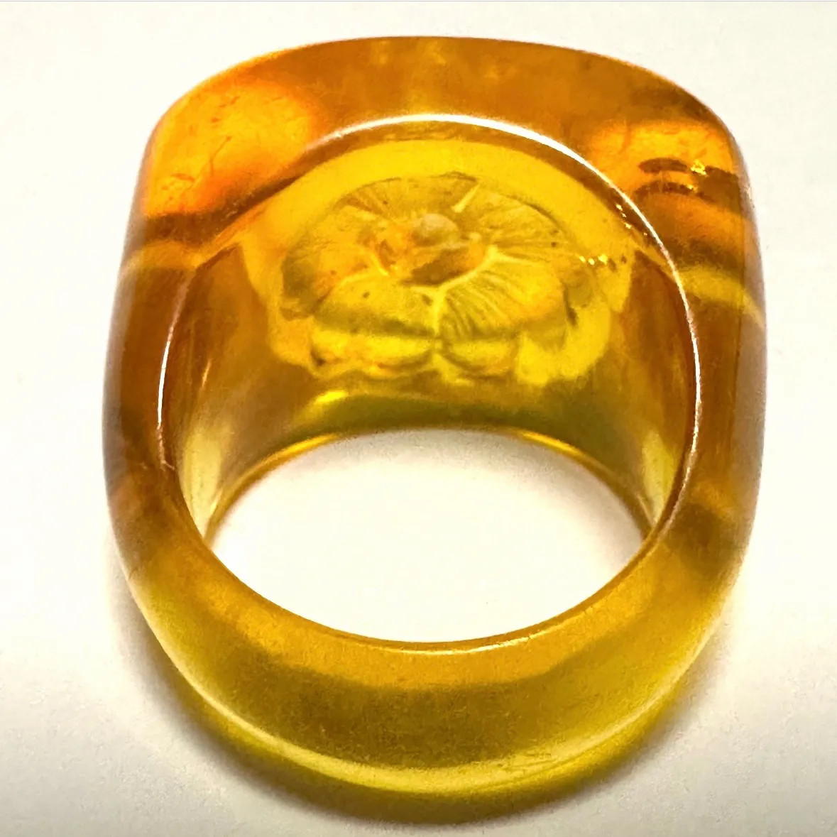 CHANEL Camellia CC Logo Resin Ring Orange Clear Size 13 US 6.5 Auth