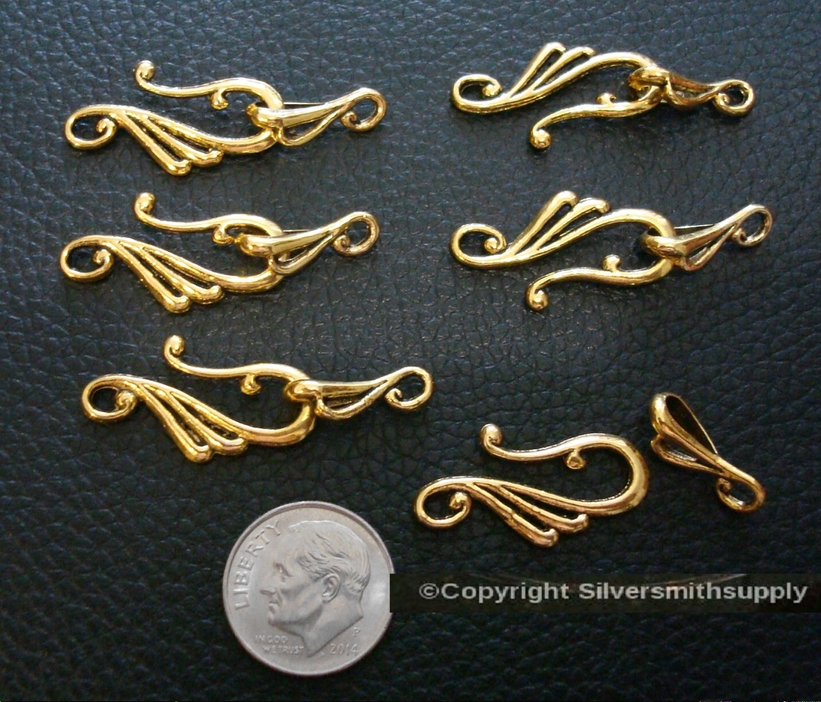6 Hook & eye clasp sets for necklace bracelets anklets yellow gold plated fpc347
