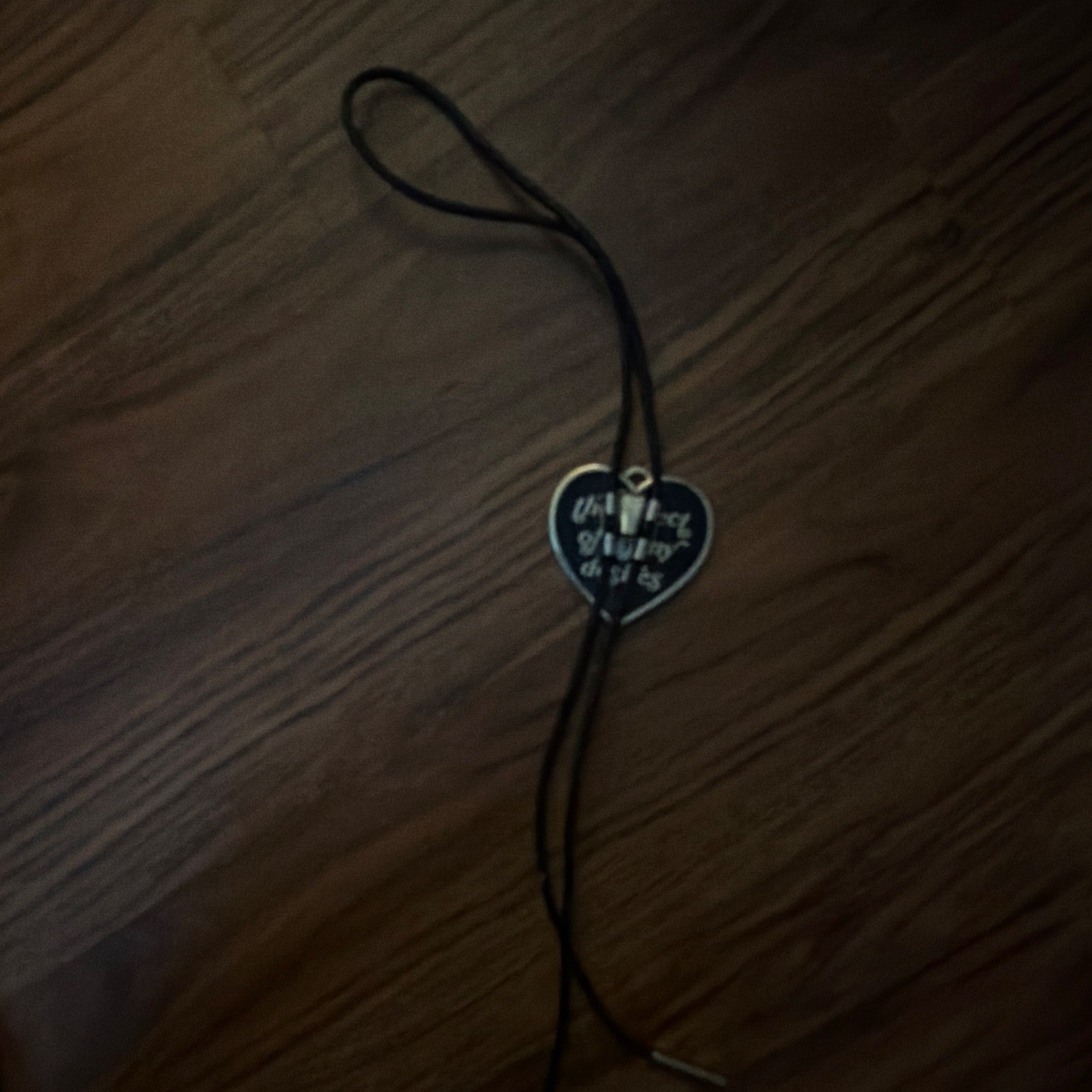 Heart Slide Adjustable Engraved Bolo Tie Black Cord Gold Tone Metal No Stone