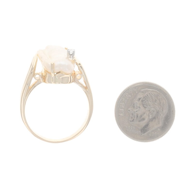Yellow Gold Baroque Cultured Pearl Diamond Bypass Ring – 14k