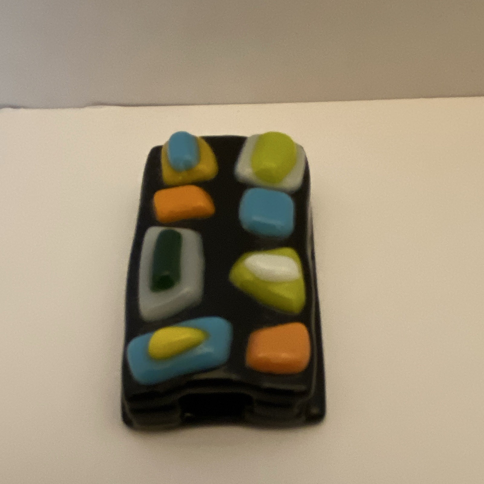 Fused Glass Silver Tone Bail Rectangle Glass Charm Pendant Multicolor Handmade