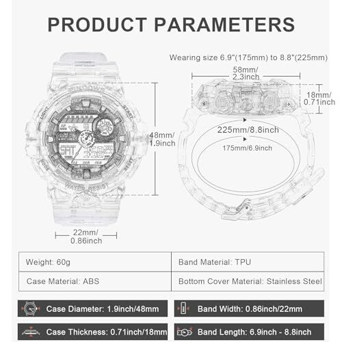 PINDOWS Analog Digital Wristwatch 50m Waterproof Date Multifunction Japan F/S
