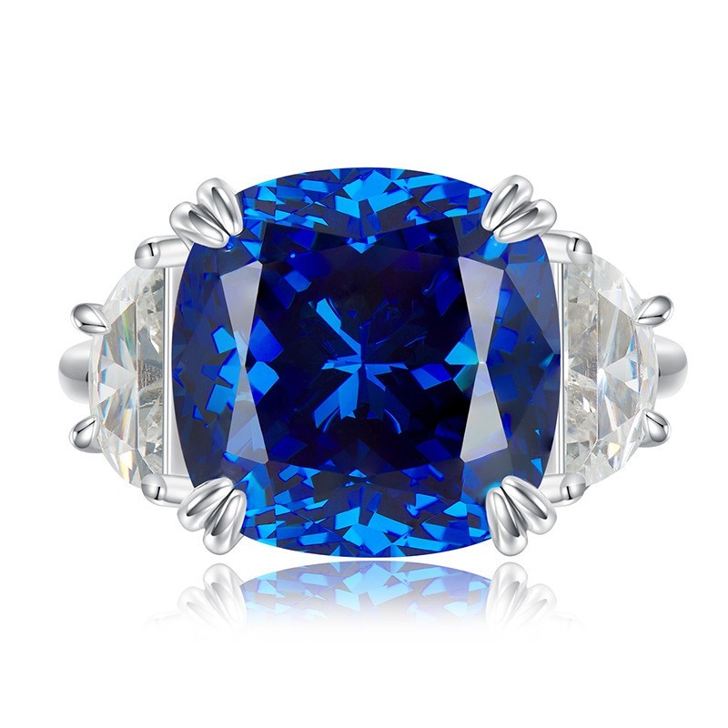 9ct Lab Grown Royal Blue Sapphire Ring, 18K Gold Vermeil, Stylish Statement