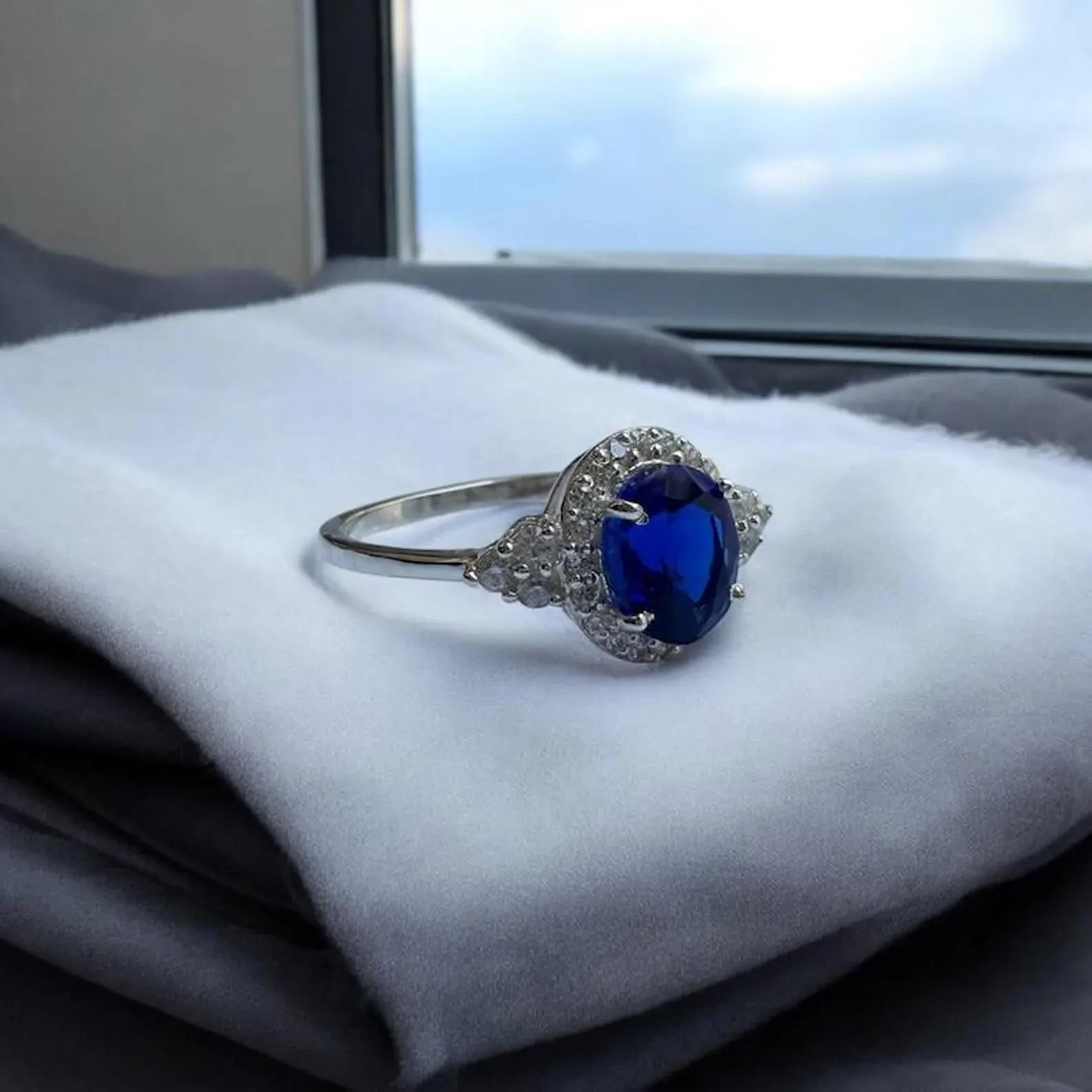 4.70 Ct Oval Cut Natural Sapphire Diamond Engagement Ring 14K Solid White Gold 6