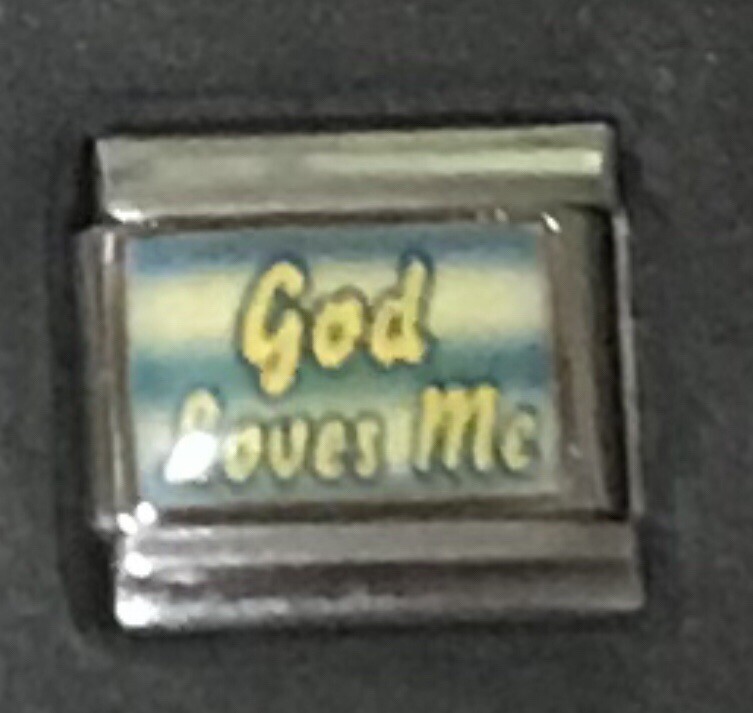 God Loves Me Italian Charm Enamel 9mm Link K37