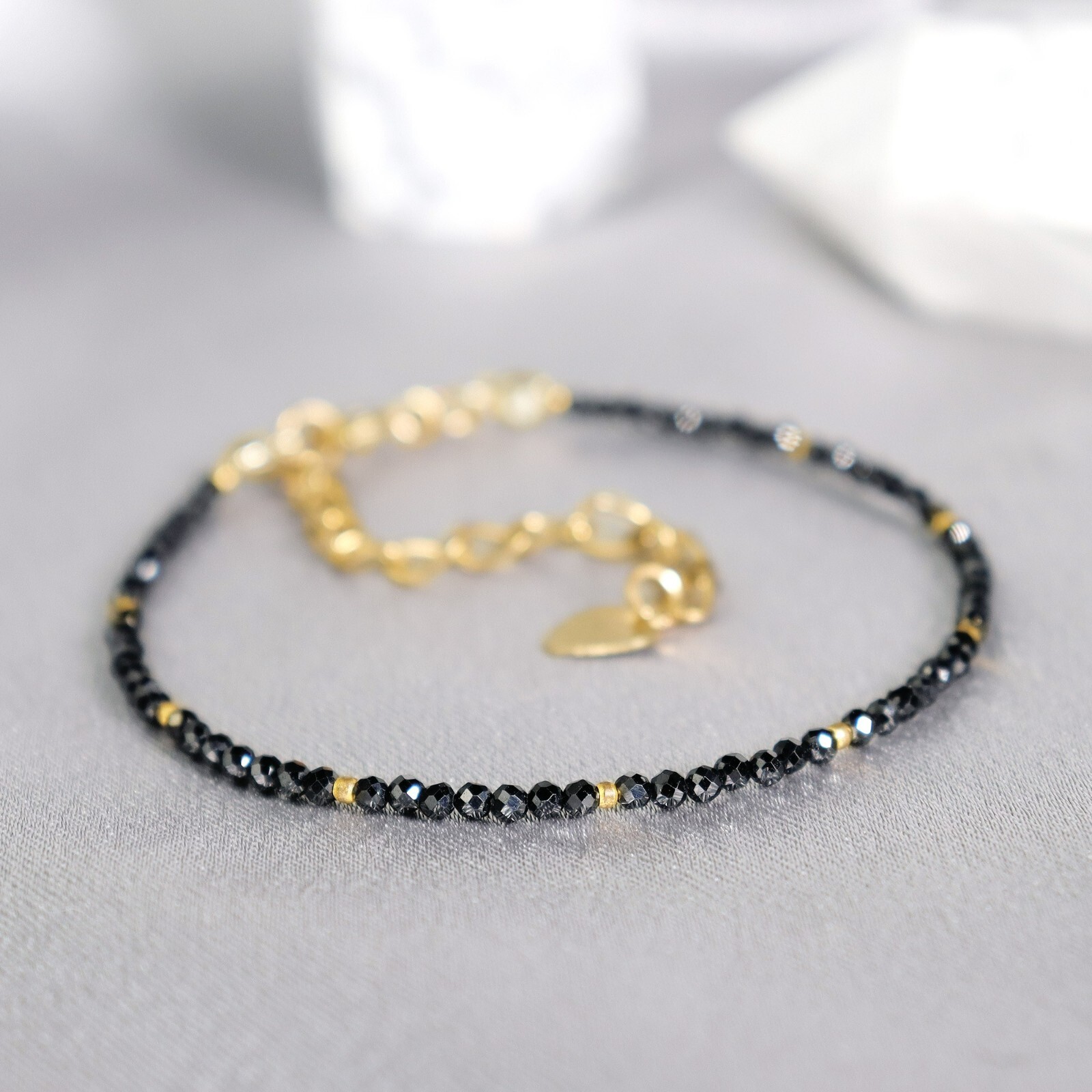 Natural Crystal Black Tourmaline Dainty Beads Healing Protection Women Bracelet